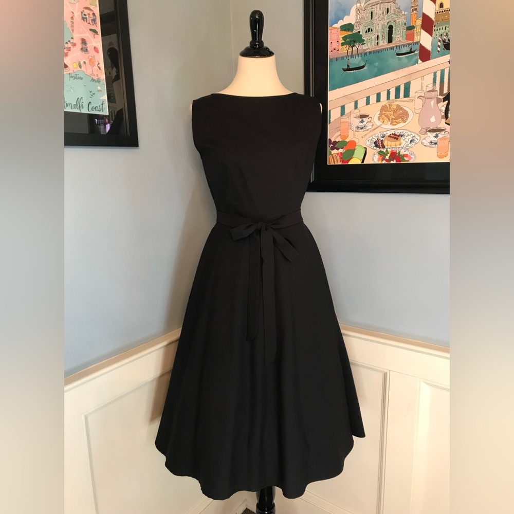 Black Retro 50s Audrey Hepburn Style Swing Dress Sz M